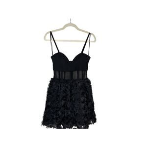 Dress the Population Rosette Black Mini Dress w/ Illusion,‎ Sz S (4-6)